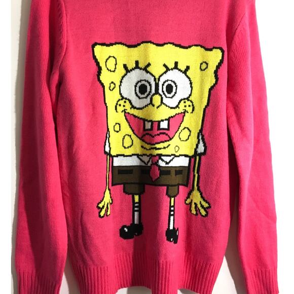 SpongeBob Square Pants Pink Knit Crewneck Sweater Size Small Nickelodeon Soft - Picture 3 of 6